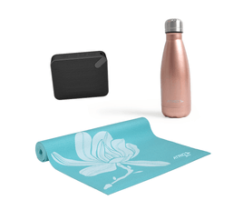 Combo Yoga - Tapete Premium com Estampa Floral Azul, Garrafa Office 500ml Rose e Caixa de Som Surf 5W Bt/Micro Sd - ES218K